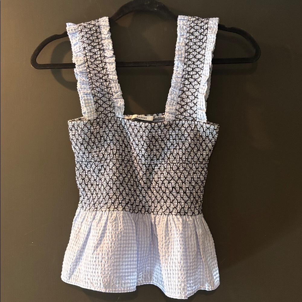 Ganni Black and White Textured Top